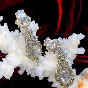Vintage Art Deco Clear Stone & Marcasite Dangle Post Earrings